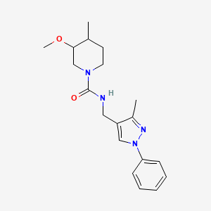 molecular formula C19H26N4O2 B7676065 3-methoxy-4-methyl-N-[(3-methyl-1-phenylpyrazol-4-yl)methyl]piperidine-1-carboxamide 