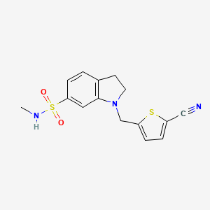 molecular formula C15H15N3O2S2 B7676201 1-[(5-cyanothiophen-2-yl)methyl]-N-methyl-2,3-dihydroindole-6-sulfonamide 