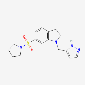 molecular formula C16H20N4O2S B7676332 1-(1H-pyrazol-5-ylmethyl)-6-pyrrolidin-1-ylsulfonyl-2,3-dihydroindole 