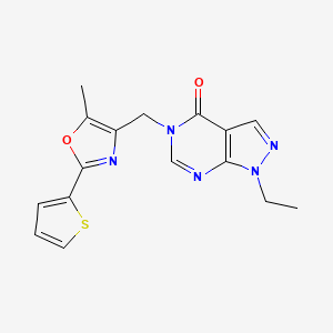 molecular formula C16H15N5O2S B7676461 1-Ethyl-5-[(5-methyl-2-thiophen-2-yl-1,3-oxazol-4-yl)methyl]pyrazolo[3,4-d]pyrimidin-4-one 