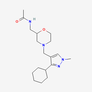 molecular formula C18H30N4O2 B7676468 N-[[4-[(3-cyclohexyl-1-methylpyrazol-4-yl)methyl]morpholin-2-yl]methyl]acetamide 