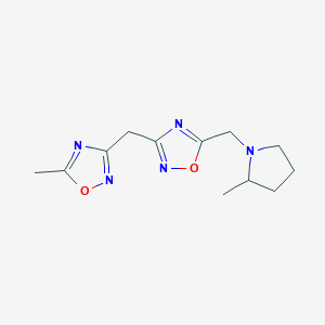 molecular formula C12H17N5O2 B7676545 3-[(5-Methyl-1,2,4-oxadiazol-3-yl)methyl]-5-[(2-methylpyrrolidin-1-yl)methyl]-1,2,4-oxadiazole 