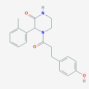 molecular formula C20H22N2O3 B7676837 4-[3-(4-Hydroxyphenyl)propanoyl]-3-(2-methylphenyl)piperazin-2-one 