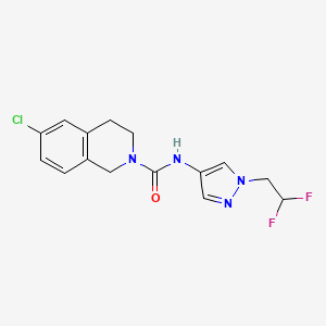 molecular formula C15H15ClF2N4O B7676959 6-chloro-N-[1-(2,2-difluoroethyl)pyrazol-4-yl]-3,4-dihydro-1H-isoquinoline-2-carboxamide 