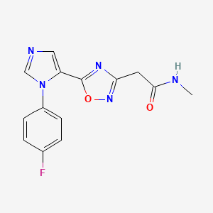 molecular formula C14H12FN5O2 B7677115 2-[5-[3-(4-fluorophenyl)imidazol-4-yl]-1,2,4-oxadiazol-3-yl]-N-methylacetamide 