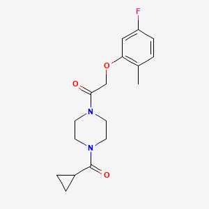 molecular formula C17H21FN2O3 B7677206 1-[4-(Cyclopropanecarbonyl)piperazin-1-yl]-2-(5-fluoro-2-methylphenoxy)ethanone 