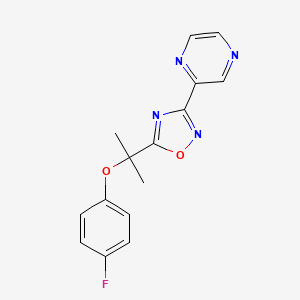 molecular formula C15H13FN4O2 B7677218 5-[2-(4-Fluorophenoxy)propan-2-yl]-3-pyrazin-2-yl-1,2,4-oxadiazole 