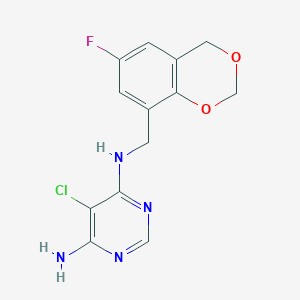 molecular formula C13H12ClFN4O2 B7677242 5-chloro-4-N-[(6-fluoro-4H-1,3-benzodioxin-8-yl)methyl]pyrimidine-4,6-diamine 