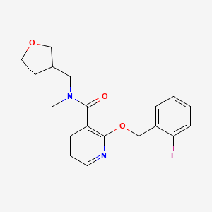 molecular formula C19H21FN2O3 B7677268 2-[(2-fluorophenyl)methoxy]-N-methyl-N-(oxolan-3-ylmethyl)pyridine-3-carboxamide 