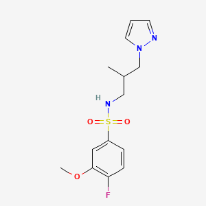 molecular formula C14H18FN3O3S B7677585 4-fluoro-3-methoxy-N-(2-methyl-3-pyrazol-1-ylpropyl)benzenesulfonamide 