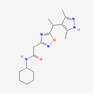 molecular formula C17H25N5O2 B7677618 N-cyclohexyl-2-[5-[1-(3,5-dimethyl-1H-pyrazol-4-yl)ethyl]-1,2,4-oxadiazol-3-yl]acetamide 