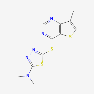 molecular formula C11H11N5S3 B7677678 N,N-dimethyl-5-(7-methylthieno[3,2-d]pyrimidin-4-yl)sulfanyl-1,3,4-thiadiazol-2-amine 