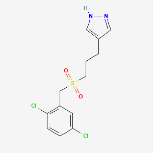 molecular formula C13H14Cl2N2O2S B7677682 4-[3-[(2,5-dichlorophenyl)methylsulfonyl]propyl]-1H-pyrazole 