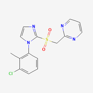 molecular formula C15H13ClN4O2S B7677725 2-[[1-(3-Chloro-2-methylphenyl)imidazol-2-yl]sulfonylmethyl]pyrimidine 