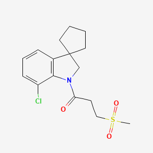 molecular formula C16H20ClNO3S B7677968 1-(7-chlorospiro[2H-indole-3,1'-cyclopentane]-1-yl)-3-methylsulfonylpropan-1-one 