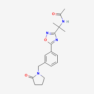 N-[2-[5-[3-[(2-oxopyrrolidin-1-yl)methyl]phenyl]-1,2,4-oxadiazol-3-yl]propan-2-yl]acetamide