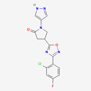 molecular formula C15H11ClFN5O2 B7678079 4-[3-(2-chloro-4-fluorophenyl)-1,2,4-oxadiazol-5-yl]-1-(1H-pyrazol-4-yl)pyrrolidin-2-one 