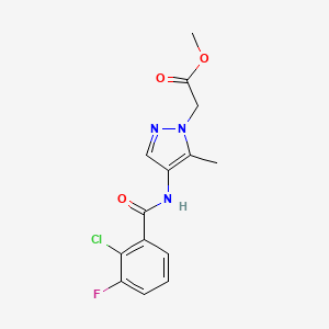 molecular formula C14H13ClFN3O3 B7678518 Methyl 2-[4-[(2-chloro-3-fluorobenzoyl)amino]-5-methylpyrazol-1-yl]acetate 