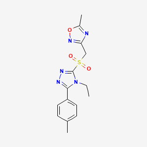 molecular formula C15H17N5O3S B7679761 3-[[4-Ethyl-5-(4-methylphenyl)-1,2,4-triazol-3-yl]sulfonylmethyl]-5-methyl-1,2,4-oxadiazole 