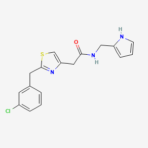 molecular formula C17H16ClN3OS B7679886 2-[2-[(3-chlorophenyl)methyl]-1,3-thiazol-4-yl]-N-(1H-pyrrol-2-ylmethyl)acetamide 