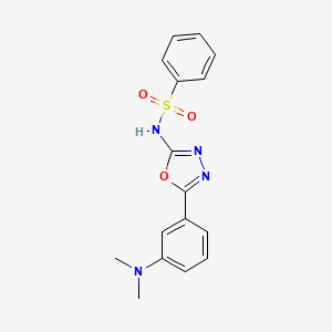 molecular formula C16H16N4O3S B7679924 N-[5-[3-(dimethylamino)phenyl]-1,3,4-oxadiazol-2-yl]benzenesulfonamide 