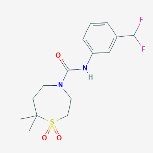 molecular formula C15H20F2N2O3S B7679954 N-[3-(difluoromethyl)phenyl]-7,7-dimethyl-1,1-dioxo-1,4-thiazepane-4-carboxamide 