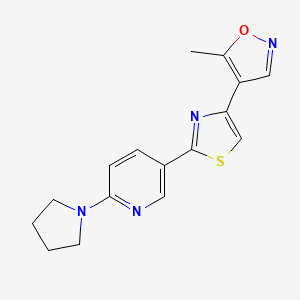 molecular formula C16H16N4OS B7679987 5-Methyl-4-[2-(6-pyrrolidin-1-ylpyridin-3-yl)-1,3-thiazol-4-yl]-1,2-oxazole 
