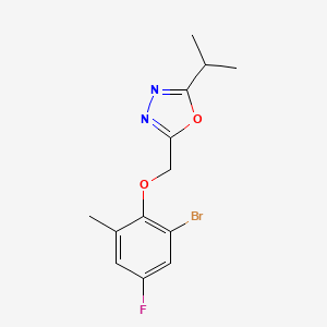 molecular formula C13H14BrFN2O2 B7679994 2-[(2-Bromo-4-fluoro-6-methylphenoxy)methyl]-5-propan-2-yl-1,3,4-oxadiazole 