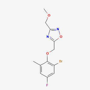 molecular formula C12H12BrFN2O3 B7680002 5-[(2-Bromo-4-fluoro-6-methylphenoxy)methyl]-3-(methoxymethyl)-1,2,4-oxadiazole 