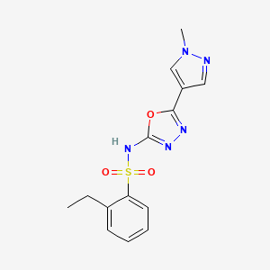 molecular formula C14H15N5O3S B7680014 2-ethyl-N-[5-(1-methylpyrazol-4-yl)-1,3,4-oxadiazol-2-yl]benzenesulfonamide 