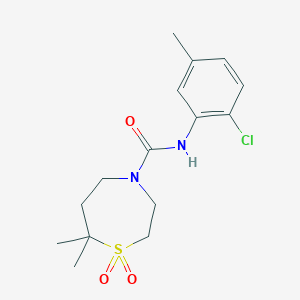 molecular formula C15H21ClN2O3S B7680030 N-(2-chloro-5-methylphenyl)-7,7-dimethyl-1,1-dioxo-1,4-thiazepane-4-carboxamide 