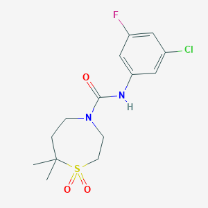 molecular formula C14H18ClFN2O3S B7680055 N-(3-chloro-5-fluorophenyl)-7,7-dimethyl-1,1-dioxo-1,4-thiazepane-4-carboxamide 