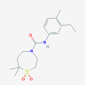 molecular formula C17H26N2O3S B7680069 N-(3-ethyl-4-methylphenyl)-7,7-dimethyl-1,1-dioxo-1,4-thiazepane-4-carboxamide 