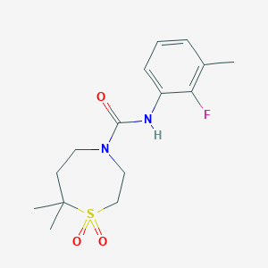 molecular formula C15H21FN2O3S B7680086 N-(2-fluoro-3-methylphenyl)-7,7-dimethyl-1,1-dioxo-1,4-thiazepane-4-carboxamide 