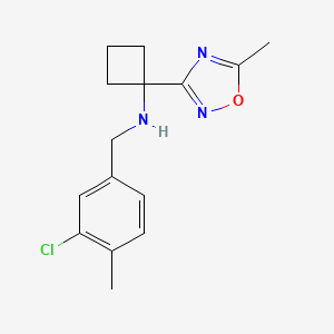 molecular formula C15H18ClN3O B7680088 N-[(3-chloro-4-methylphenyl)methyl]-1-(5-methyl-1,2,4-oxadiazol-3-yl)cyclobutan-1-amine 