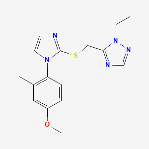 molecular formula C16H19N5OS B7680100 1-Ethyl-5-[[1-(4-methoxy-2-methylphenyl)imidazol-2-yl]sulfanylmethyl]-1,2,4-triazole 