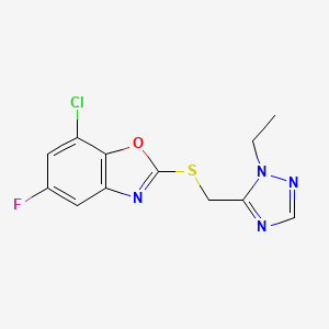molecular formula C12H10ClFN4OS B7680142 7-Chloro-2-[(2-ethyl-1,2,4-triazol-3-yl)methylsulfanyl]-5-fluoro-1,3-benzoxazole 