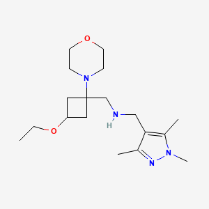 molecular formula C18H32N4O2 B7680148 N-[(3-ethoxy-1-morpholin-4-ylcyclobutyl)methyl]-1-(1,3,5-trimethylpyrazol-4-yl)methanamine 
