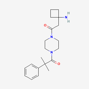 molecular formula C20H29N3O2 B7680244 1-[4-[2-(1-Aminocyclobutyl)acetyl]piperazin-1-yl]-2-methyl-2-phenylpropan-1-one 