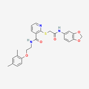 molecular formula C25H25N3O5S B7680347 2-[2-(1,3-benzodioxol-5-ylamino)-2-oxoethyl]sulfanyl-N-[2-(2,4-dimethylphenoxy)ethyl]pyridine-3-carboxamide 