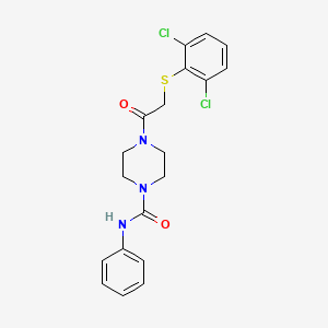 molecular formula C19H19Cl2N3O2S B7680354 4-[2-(2,6-dichlorophenyl)sulfanylacetyl]-N-phenylpiperazine-1-carboxamide 