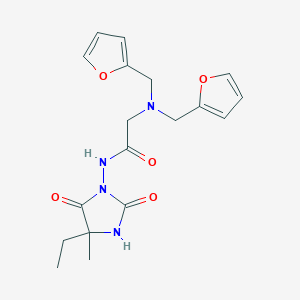 2-[bis(furan-2-ylmethyl)amino]-N-(4-ethyl-4-methyl-2,5-dioxoimidazolidin-1-yl)acetamide
