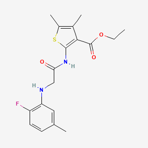 molecular formula C18H21FN2O3S B7680370 Ethyl 2-[[2-(2-fluoro-5-methylanilino)acetyl]amino]-4,5-dimethylthiophene-3-carboxylate 