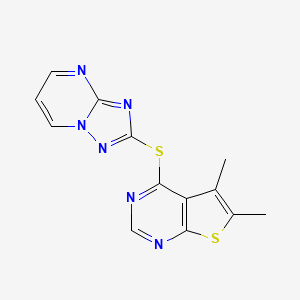 molecular formula C13H10N6S2 B7680385 5,6-Dimethyl-4-([1,2,4]triazolo[1,5-a]pyrimidin-2-ylsulfanyl)thieno[2,3-d]pyrimidine 