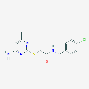 molecular formula C15H17ClN4OS B7680389 2-(4-amino-6-methylpyrimidin-2-yl)sulfanyl-N-[(4-chlorophenyl)methyl]propanamide 