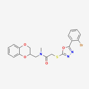 molecular formula C20H18BrN3O4S B7680416 2-[[5-(2-bromophenyl)-1,3,4-oxadiazol-2-yl]sulfanyl]-N-(2,3-dihydro-1,4-benzodioxin-3-ylmethyl)-N-methylacetamide 