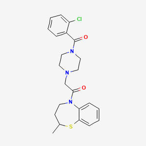 molecular formula C23H26ClN3O2S B7680422 2-[4-(2-chlorobenzoyl)piperazin-1-yl]-1-(2-methyl-3,4-dihydro-2H-1,5-benzothiazepin-5-yl)ethanone 