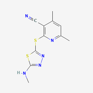molecular formula C11H11N5S2 B7680491 4,6-Dimethyl-2-[[5-(methylamino)-1,3,4-thiadiazol-2-yl]sulfanyl]pyridine-3-carbonitrile 