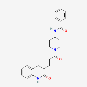 molecular formula C24H27N3O3 B7680538 N-[1-[3-(2-oxo-3,4-dihydro-1H-quinolin-3-yl)propanoyl]piperidin-4-yl]benzamide 