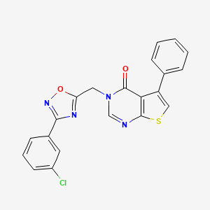 molecular formula C21H13ClN4O2S B7680551 3-[[3-(3-Chlorophenyl)-1,2,4-oxadiazol-5-yl]methyl]-5-phenylthieno[2,3-d]pyrimidin-4-one 